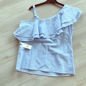 NWT blue and white one shoulder cotton top